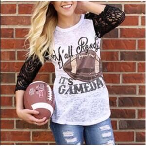 Southern Grace “Y'all Ready It's Gameday" Football Burnout Lace NWT Size S Top
